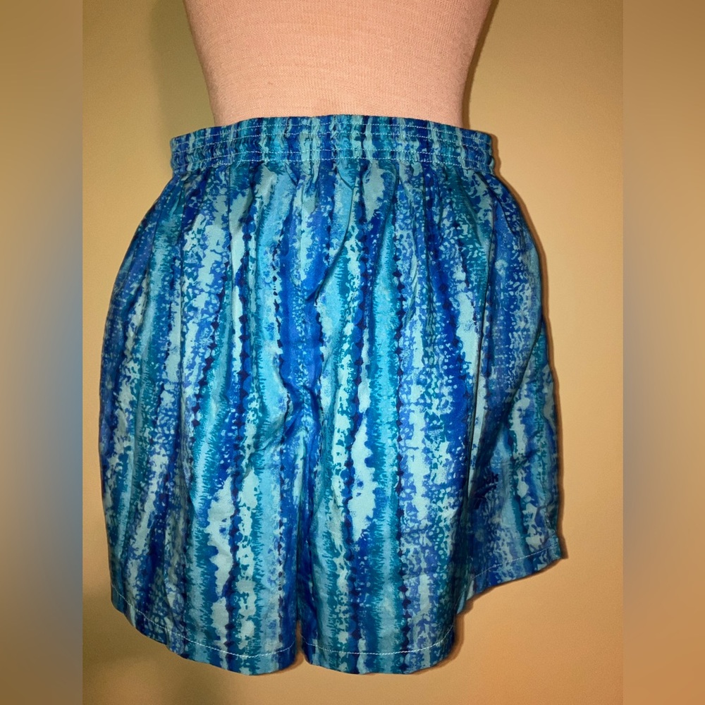 Vintage Reebok athletic running track shorts blue abstract print sz M medium 90s